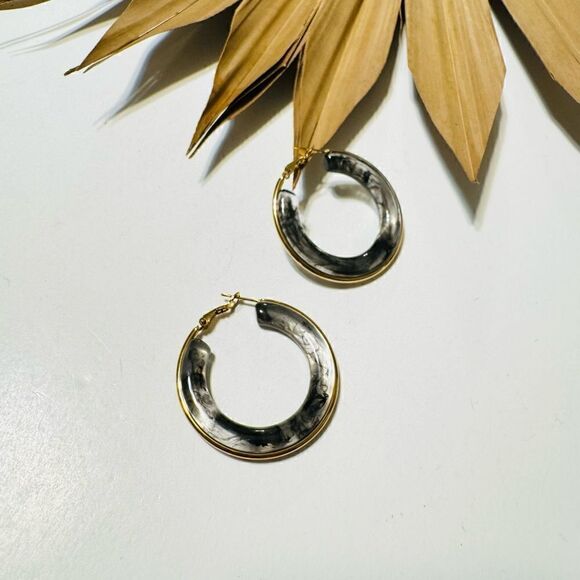 Gray crystal hoop earrings S707 - Picture 2 of 4